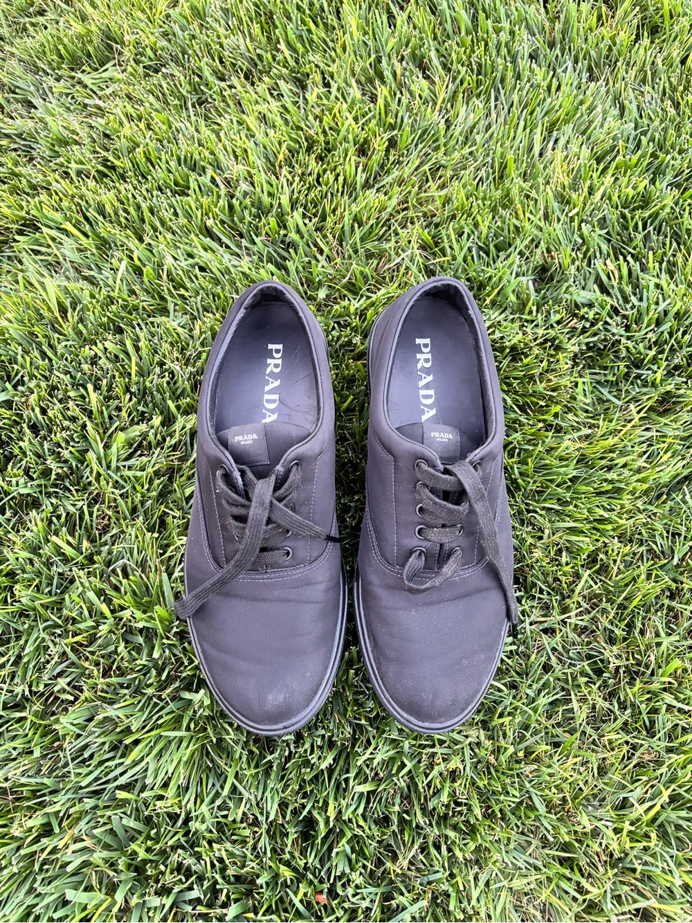 Prada Men’s Black Low-Top Nylon Lace-Up Sneakers - Picture 2 of 6